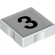 Duplo Tile 2 x 2 with Number '3' Print / White