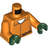 Lego Torso Prisoner Jumpsuit with Belt, White Undershirt and 'ARKHAM' on Back Print, Orange Arms, Dark Green Hands / Orange