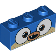 Lego Brick 1 x 3 with Puppycorn, Open Mouth Smile with One Tooth print / Blue