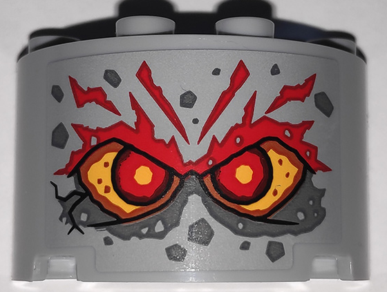 Lego Cylinder Half 2 x 4 x 2 with 1 x 2 Cutout with Stone Face with Red Eyes and Eyebrows Pattern (Sticker) - Set 71747