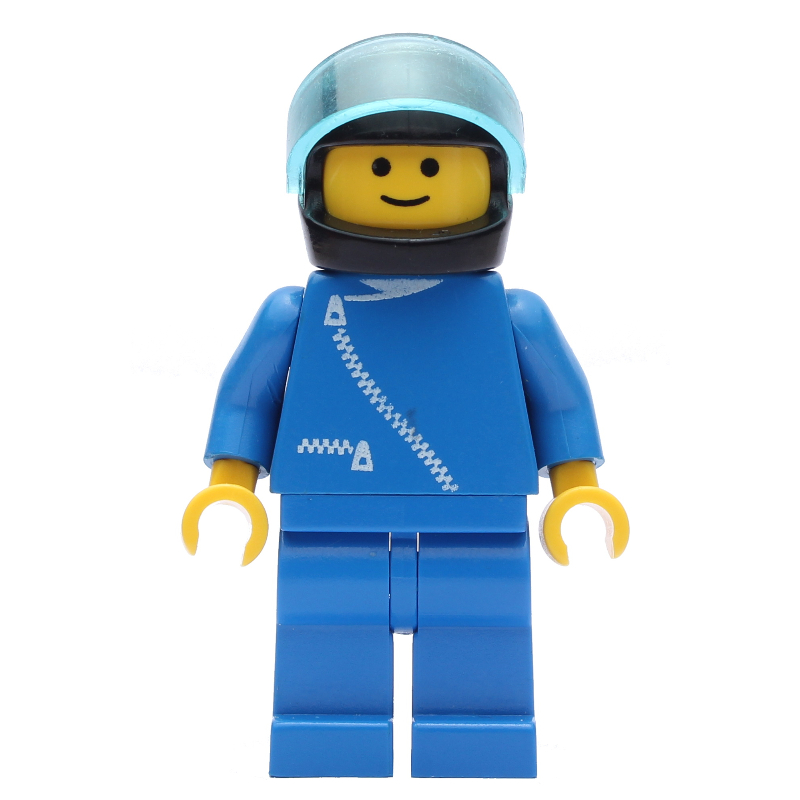 Lego Man, Blue Jacket with Zipper, Blue Legs, Black Helmet with Visor