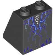 Lego Brick Sloped 65° 2 x 2 x 2 with Bottom Tube and Dark Purple and Bright Light Blue Rock/Lightning and White Symbol Print / Black