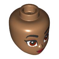 Lego Minidoll Head with Black Eyebrows, Dark Red Eyes, Lips print / Medium Nougat