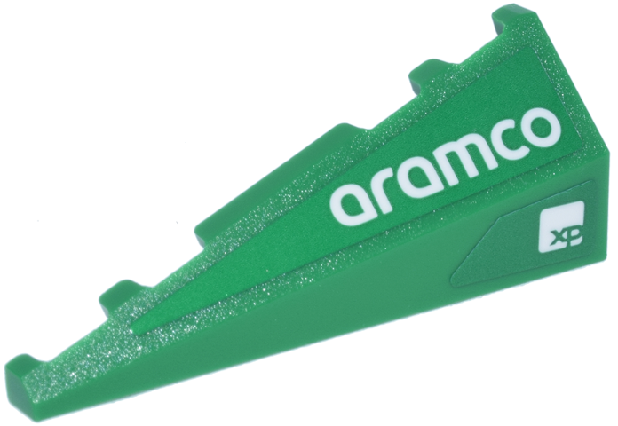Lego Wedge 5 x 2 Right with White 'aramco' and 'XP' Logos Pattern (Stickers) - Set 76925