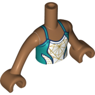 Lego Minidoll Torso Girl with White/Dark Turquoise Top with Gold Decorations Print, Medium Nougat Arms with Hands / Medium Nougat