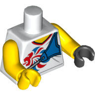 Lego Torso, Odd Hands, V Neck Shirt with Team GB Logo and Blue Bow Holder Print, Yellow Arms, Left Black Hand, Right Yellow Hand / White