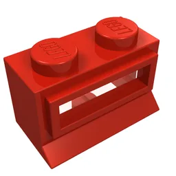 Window 1 x 2 x 1, Extended Lip, Solid Stud [with Glass] / Red