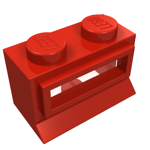 Lego Window 1 x 2 x 1, Extended Lip, Solid Stud [with Glass] / Red