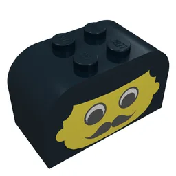Brick Curved 2 x 4 x 2 Double with Face/Moustache Print / Black