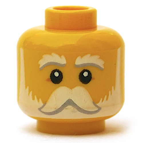 Lego Minifig Head Ferry Captain, White Eyebrows, Big Mustache and Beard, Crows Feet print / Yellow