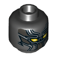 Lego Minifig Head Black Panther, Armor, Yellow Eyes, Silver Lines Print / Black