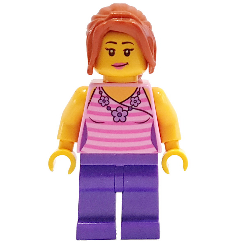 Lego Bright Pink Torso, Dark Purple Legs, Dark Orange Hair