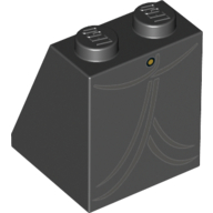Lego Brick Sloped 65° 2 x 2 x 2 with Bottom Tube, Skirt with Gold Button and Dark Bluish Gray Trim Print / Black