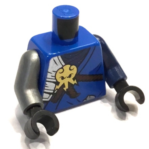 Lego Torso, Odd Arms, Robe, Gold Emblem, Reddish Brown Scabbards Print, Left Dark Blue Arm, Right Flat Silver Arm, Black Hands / Blue