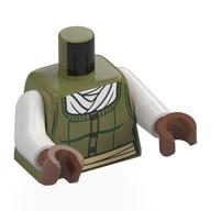 Lego Torso, Olive Green Sweater, Dark Green Lines, Tan Belt, White Scarf print, White Arms, Medium Brown Hands / Olive Green