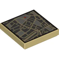 Tile 2 x 2 with Street Level Map and Red 'X' Print / Tan