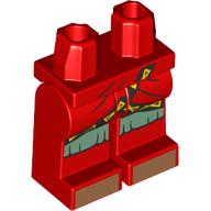 Lego Hips and Red Legs with Robe Ends, Black Trim with Yellow Triangles, Sand Green Skirt, Nougat Shoes print / Red
