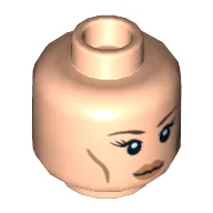 Minifig Head Arwen, Dual Sided, Eyelashes and Thin Brown Eyebrows, Cheek Lines, Smile / Determined Print [Hollow Stud] / Light Nougat