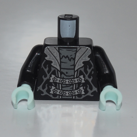 Lego Torso Coat, Silver Lapels and Fastenings Pattern / Black Arms / Light Aqua Hands