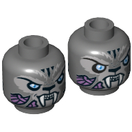Lego Minifig Head Stealthor, Dual Sided, Tiger with Fangs, Stripes and Light Blue Eyes, Neutral / Angry Print [Hollow Stud] / Dark Bluish Gray