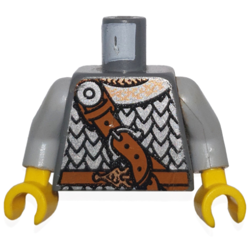 Lego Torso Armor, Scale Mail and Diagonal Leather Belt Print, Light Bluish Gray Arms, Yellow Hands / Dark Bluish Gray