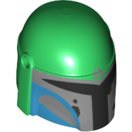 Lego Helmet Mandalorian with Holes, Medium Azure, Light Bluish Gray print / Green