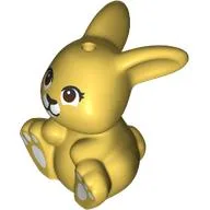 Animal, Bunny, Sitting with Dark Brown Eyes, White Nose, Paws Print / Ochre Yellow