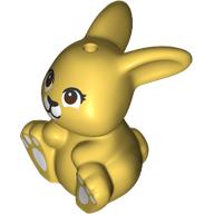 Lego Animal, Bunny, Sitting with Dark Brown Eyes, White Nose, Paws print / Ochre Yellow