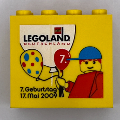 Lego Brick 2 x 4 x 3 with 'LEGOLAND Deutschland Resort 7. Geburtstag 17. Mai 2009' Print / Yellow