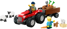 Red Farm Tractor with Trailer & Sheep