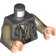 Lego Torso Vest over Dark Tan Shirt and Light Bluish Gray Scarf Print, Dark Tan Arms, Light Nougat Hands / Dark Bluish Gray