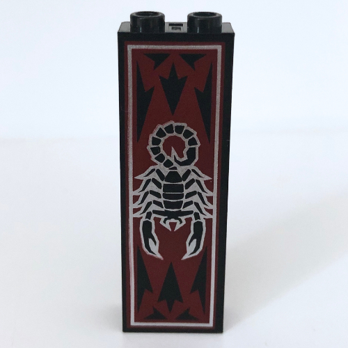Lego Brick 1 x 2 x 5 with Blocked Open Studs and Bottom Stud Holder with Scorpion and Dark Red Print