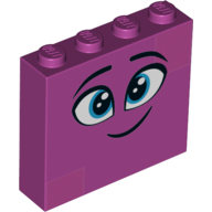 Lego Brick 1 x 4 x 3 with Face, Smile, Blue Eyes print / Magenta