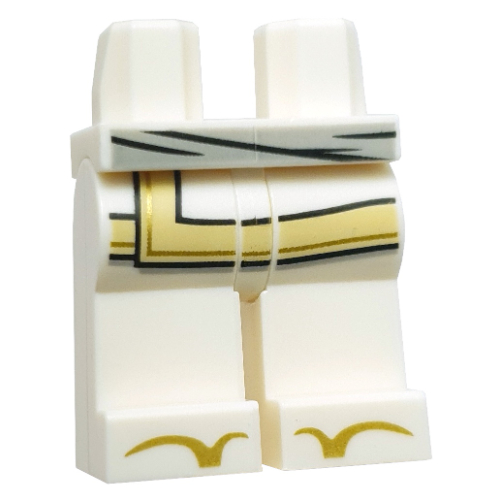 Lego Hips and White Legs with Gold Toes, Robe End with Tan Trim, Light Bluish Grey Sash print / White