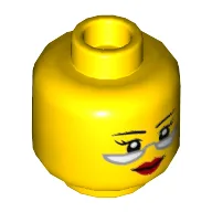 Minifig Head Ravenhurst, Thin Eyebrows, Glasses, Red Lips, Closed Mouth / Open Mouth Print / Yellow