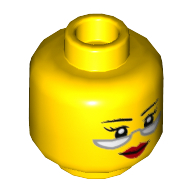 Lego Minifig Head Ravenhurst, Thin Eyebrows, Glasses, Red Lips, Closed Mouth / Open Mouth Print / Yellow