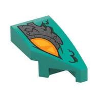 Brick Wedged, Curved 2 x 1 with Stud Notch Right with Orange Eye, Silver Armor Plating Print