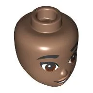 Minidoll Head, Black Eyebrows, Reddish Brown Eyes, Peach Lips, Open Mouth Smile / Medium Brown