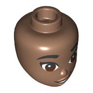 Lego Minidoll Head, Black Eyebrows, Reddish Brown Eyes, Peach Lips, Open Mouth Smile / Medium Brown