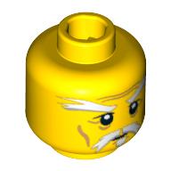 Lego Minifig Head Sensei Wu (Master), White Goatee, Moustache and Eyebrows and Brown Age Lines Print [Blocked Open Stud] / Yellow
