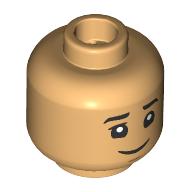 Lego Minifig Head Richard "Data" Wang, Black Eyebrows, Open Mouth Surprised / Happy / Warm Tan