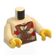 Lego Torso, Red/Sand Blue/Dark Orange/Tan Quilted Tunic, Dark Orange Scarf, Red Necklace print, Tan Arms, Yellow Hands / Tan