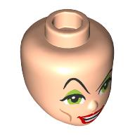Lego Minidoll Head, Thin Black Eyebrows, Raised, Lime Eyeshadow, Eyes, Red Lips, Mean / Light Nougat