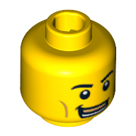 Lego Minifig Head Boxer, Eyebrows, White Pupils, Open Smile with Gold Upper Row Teeth / Black Eye, Crooked Lips and Sad Look Print / Yellow