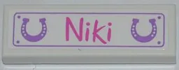Tile 1 x 3 with Medium Lavender Horseshoes, Dark Pink 'Niki' Pattern (Sticker) - Set 3189