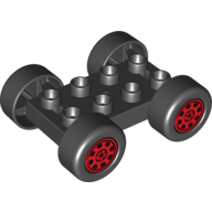 Lego Duplo Car Base 2 x 4 with Black Tires and Red Rally Wheels / Black