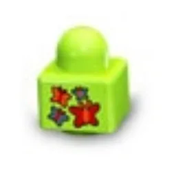 Primo Brick 1 x 1 with Four Butterflies / '4' Print / Lime