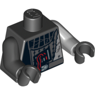 Lego Torso, Odd Arms, Armor, Damaged Print (Darth Vader), Left Light Bluish Gray Arm, Right Black Arm, Black Hands / Black