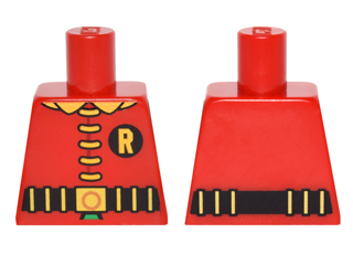 Lego Torso Batman 'R' Symbol, 5 Yellow Clasps and Collar, Black and Gold Belt Pattern