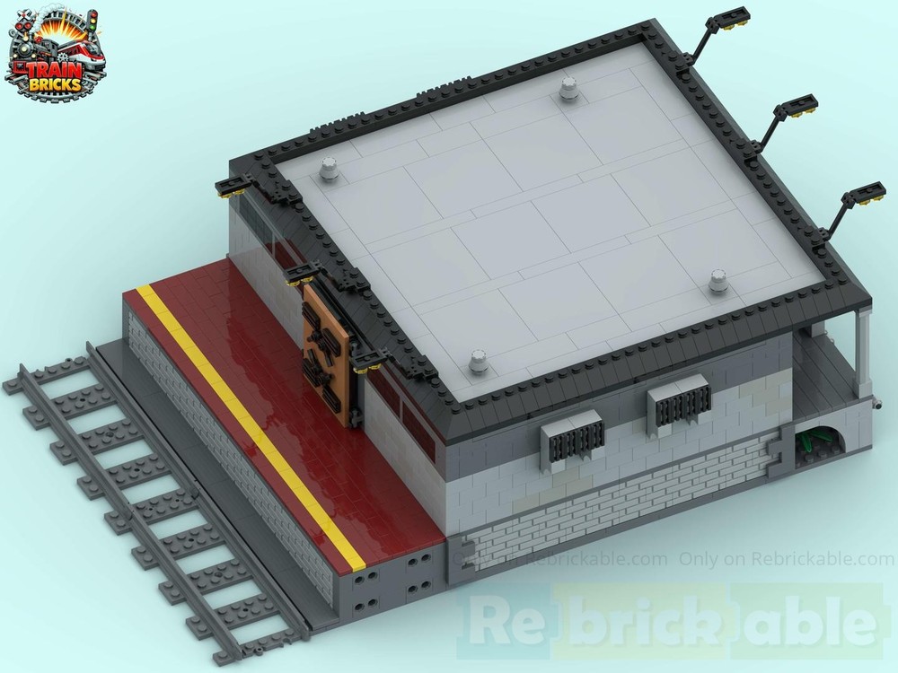 Lego Güterbahnhof Lagergebäude mit Bahnsteig